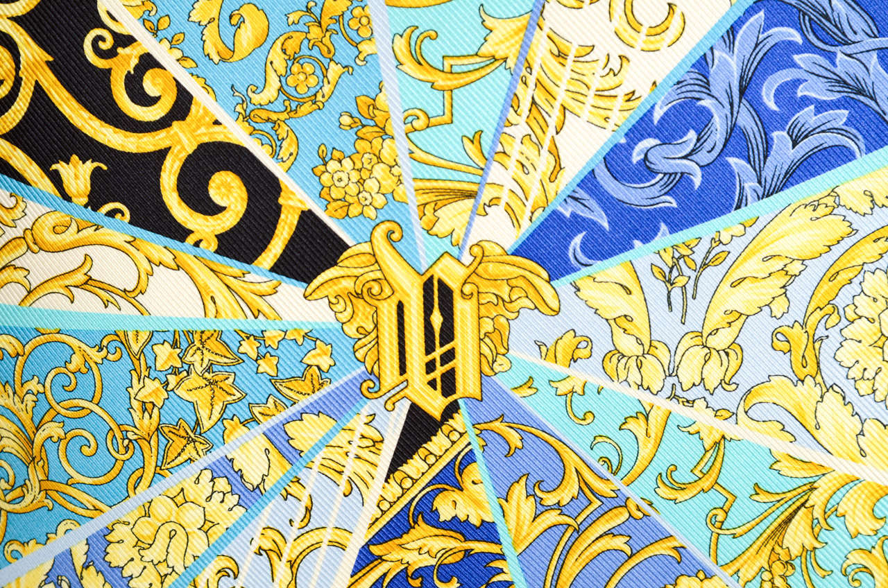 Pair of Vintage Versace Silk Pillows with Distinguished Scarf Print at