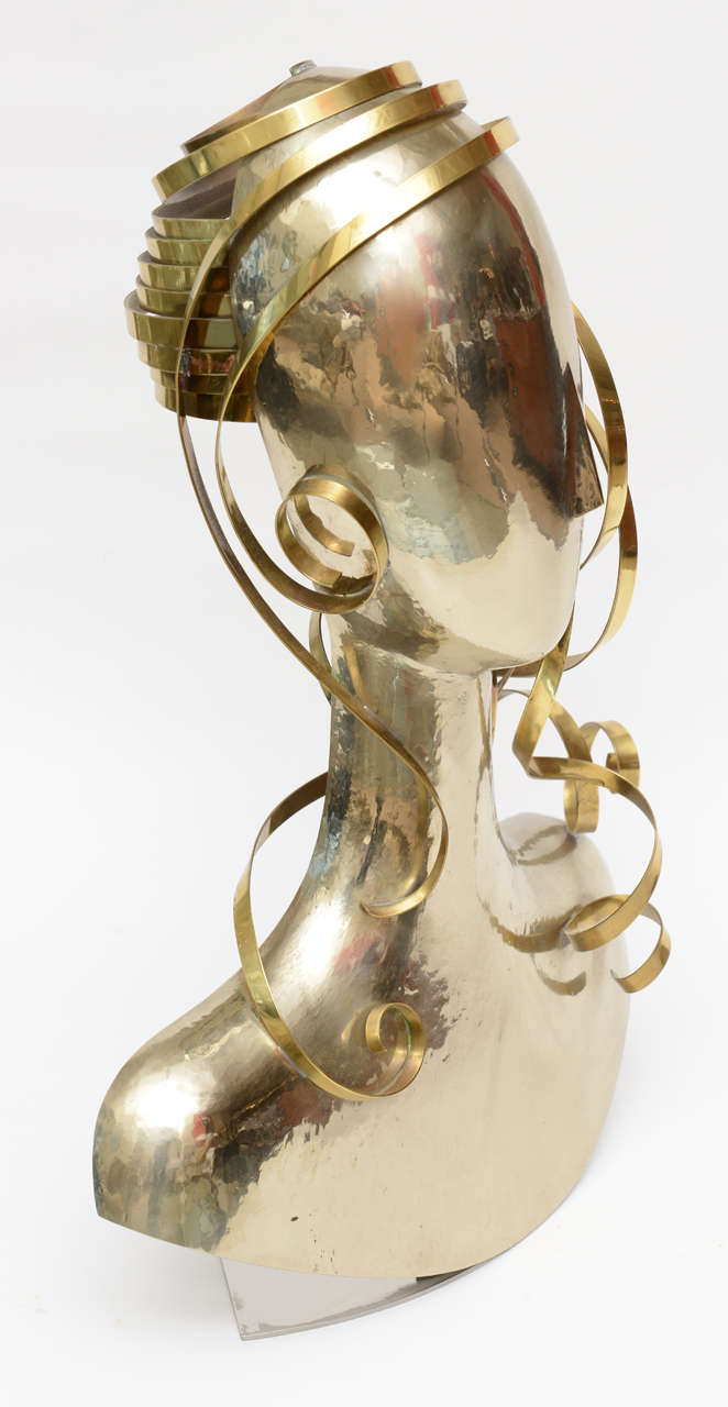 Karl Schmidt Hand Hammered Alpaca Silver and Brass Sculpture One Of A Kind In Good Condition For Sale In North Miami, FL