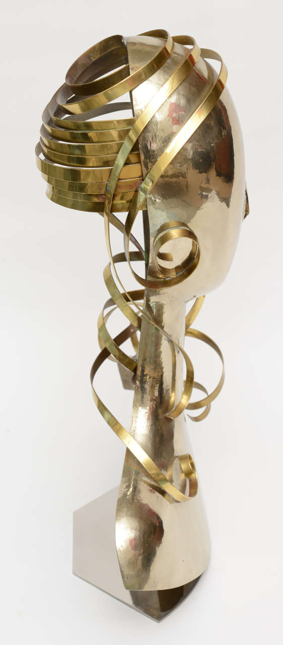 Late 20th Century Karl Schmidt Hand Hammered Alpaca Silver and Brass Sculpture One Of A Kind For Sale