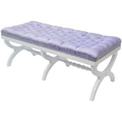 Hollywood Regency Tufted Silk Bench 7