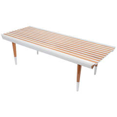 Midcentury Slatted Teak Bench Table