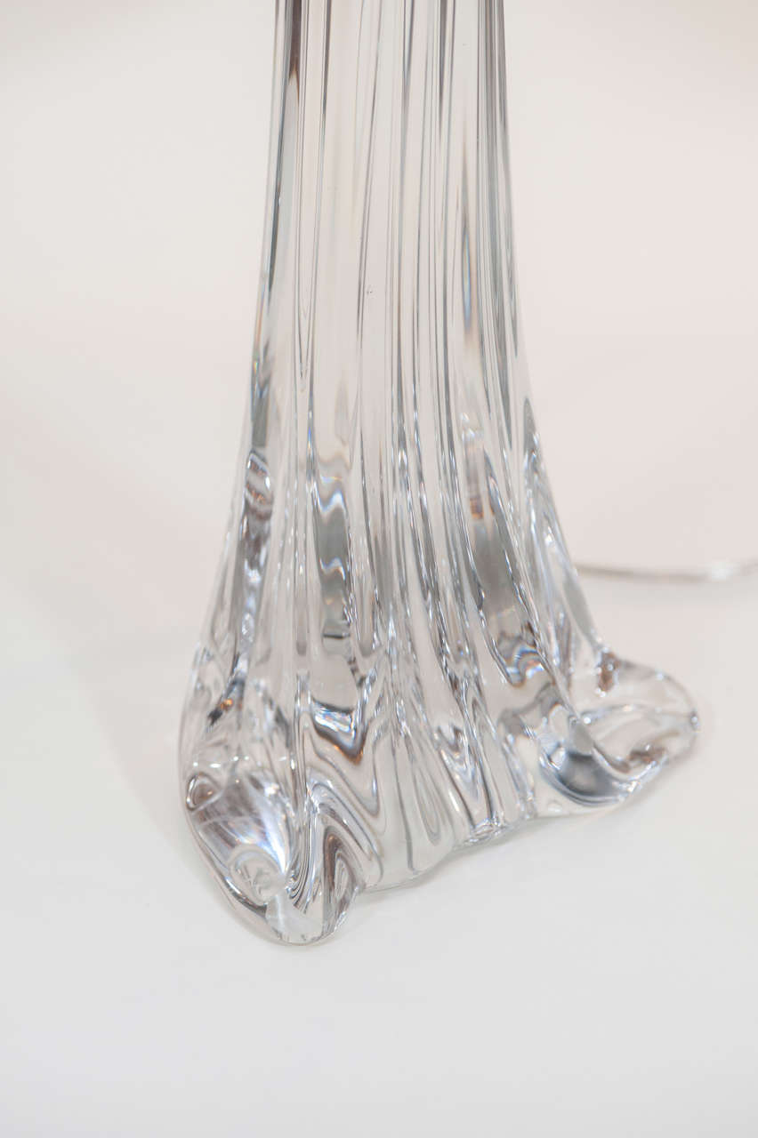 Pair of Val St Lambert Crystal Lamps In Excellent Condition In Toronto, ON