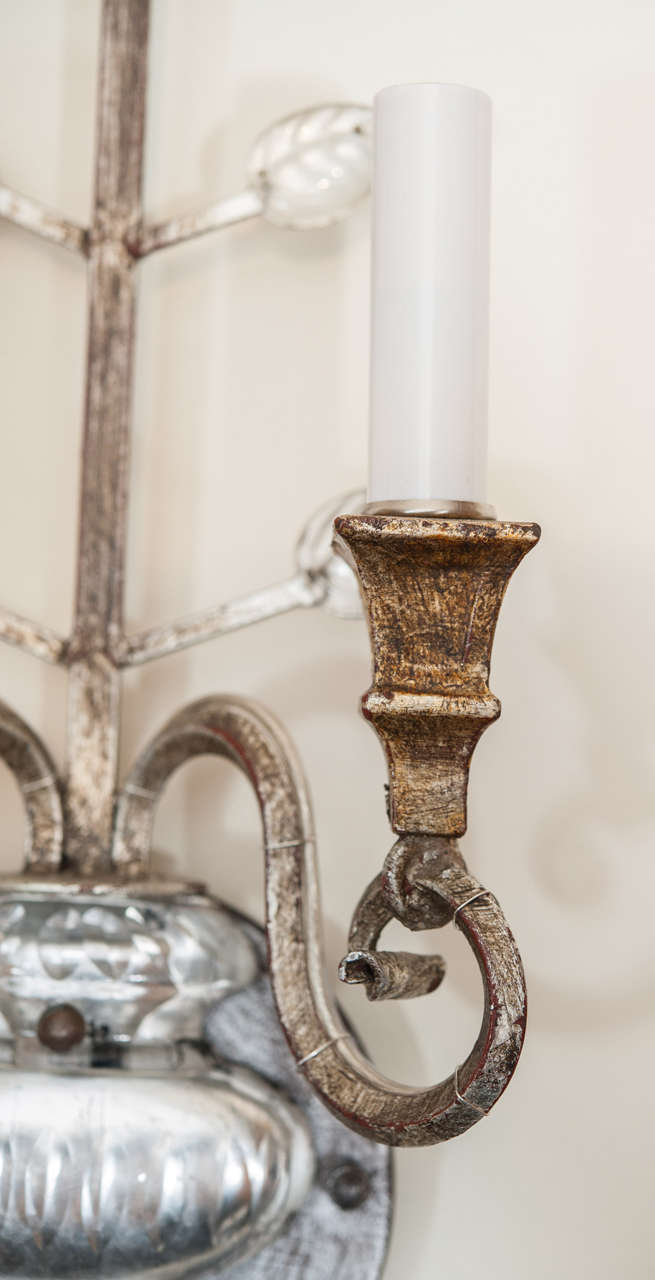 Italian Bagues Style Pair of Silver Gilt Sconces
