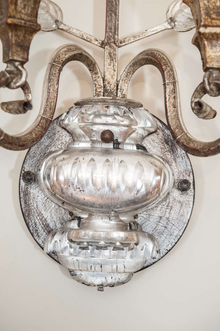 Crystal Bagues Style Pair of Silver Gilt Sconces
