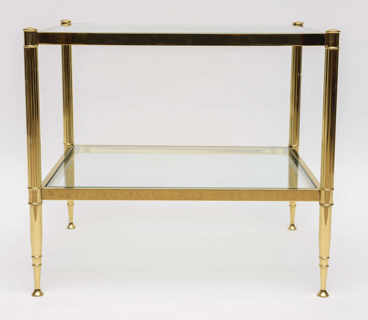 French Maison Jansen Style Mid-Century Modern Two-Tier Side Brass Glass Table For Sale