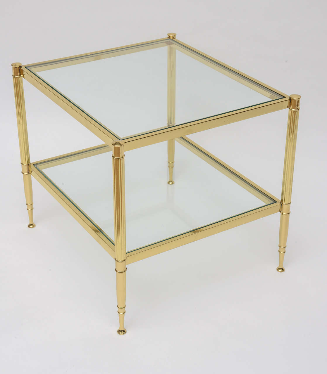 Maison Jansen Style Mid-Century Modern Two-Tier Side Brass Glass Table In Good Condition For Sale In Miami, FL
