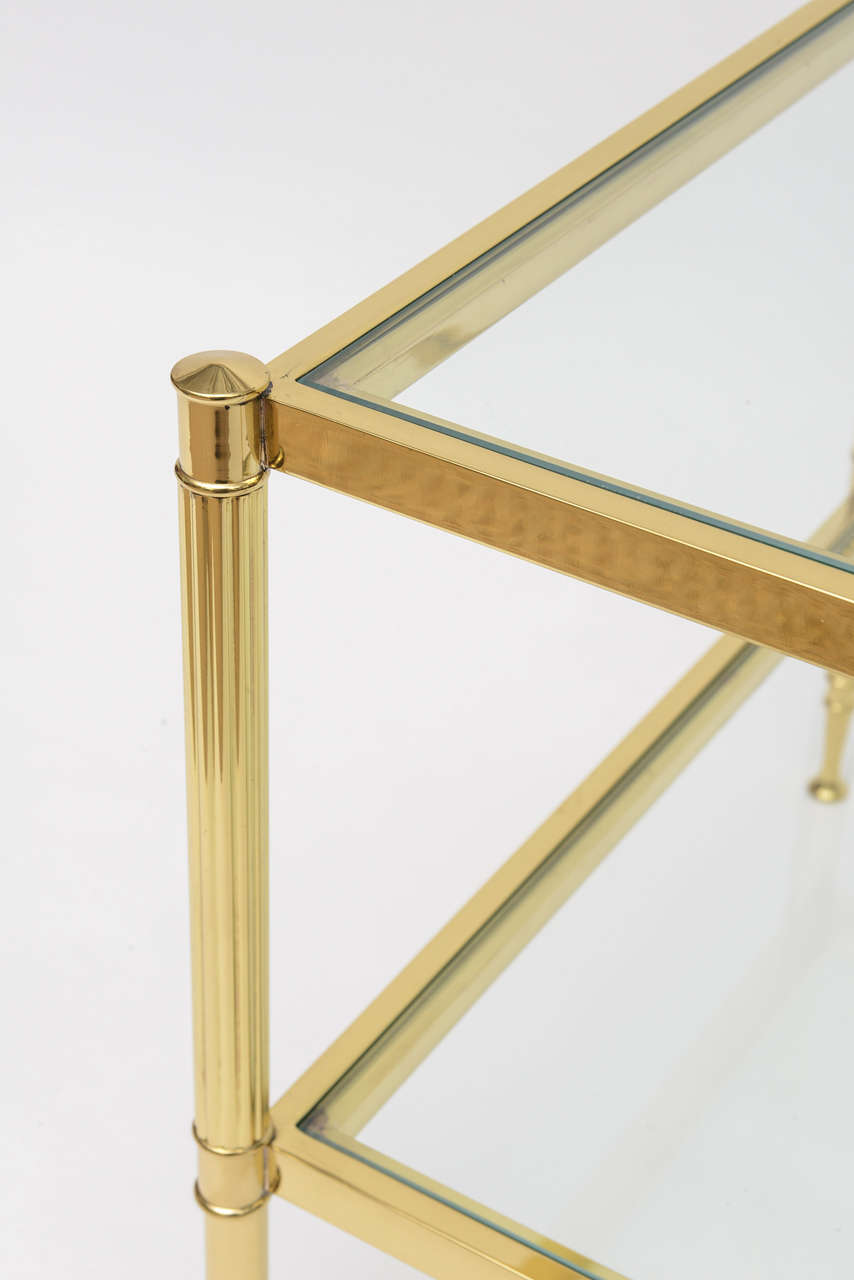 Late 20th Century Maison Jansen Style Mid-Century Modern Two-Tier Side Brass Glass Table For Sale
