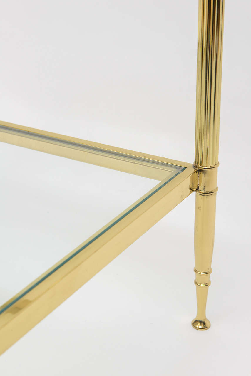Maison Jansen Style Mid-Century Modern Two-Tier Side Brass Glass Table For Sale 1