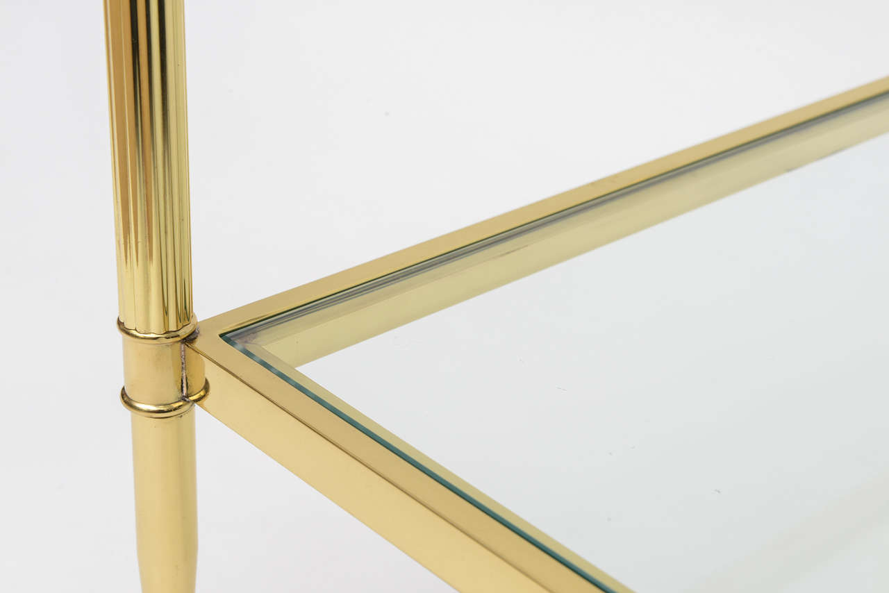 Maison Jansen Style Mid-Century Modern Two-Tier Side Brass Glass Table For Sale 3