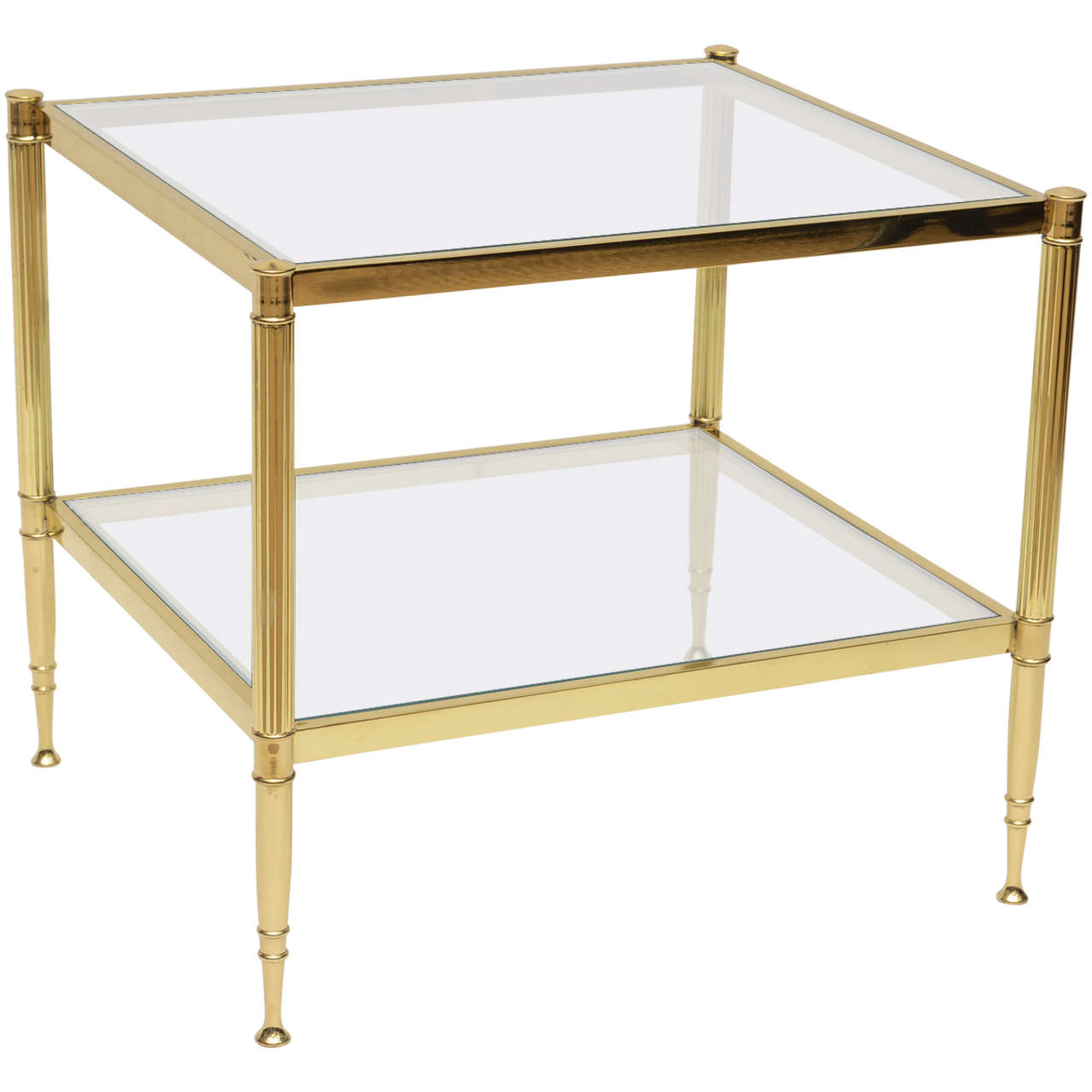 Maison Jansen Style Mid-Century Modern Two-Tier Side Brass Glass Table For Sale