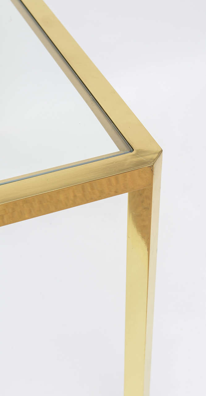 square glass and brass coffee table