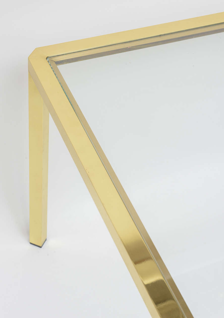 Italian Mid- Century Modern Square Brass Glass Coffee Table from Italy