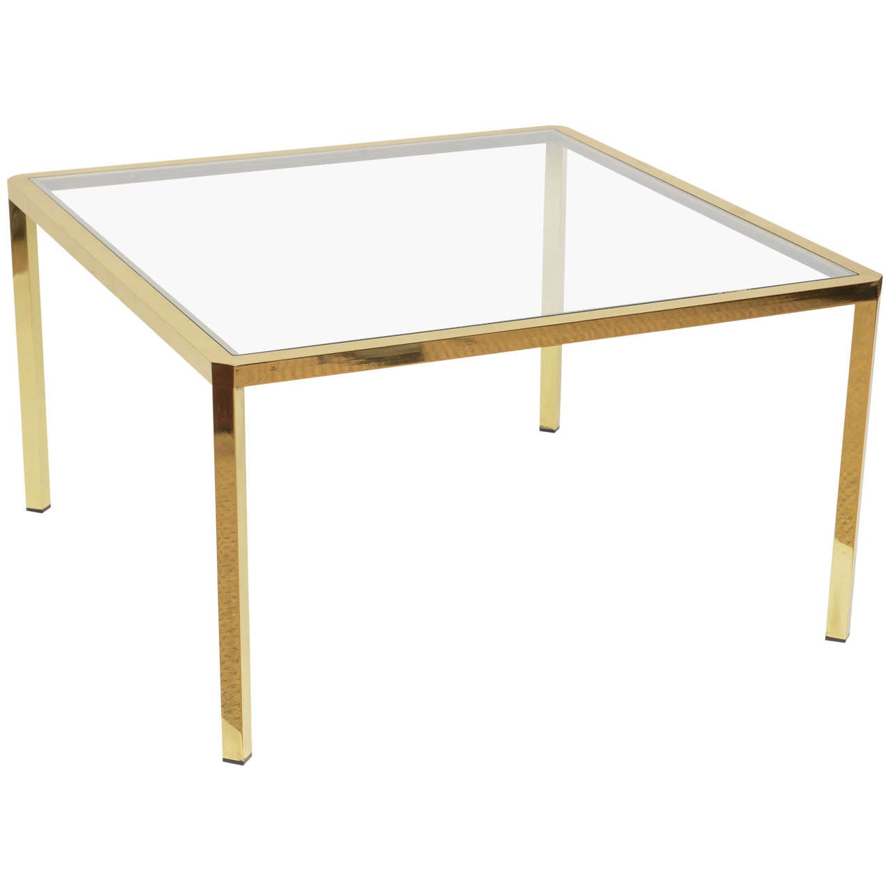 Mid- Century Modern Square Brass Glass Coffee Table from Italy