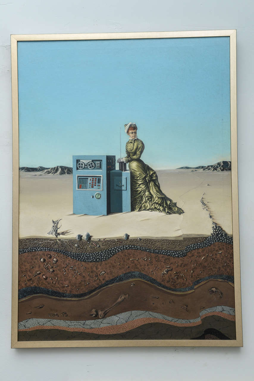 Oil on Canvas "Desert Landscape with Woman & Computer, " Robert Springfels, 1970