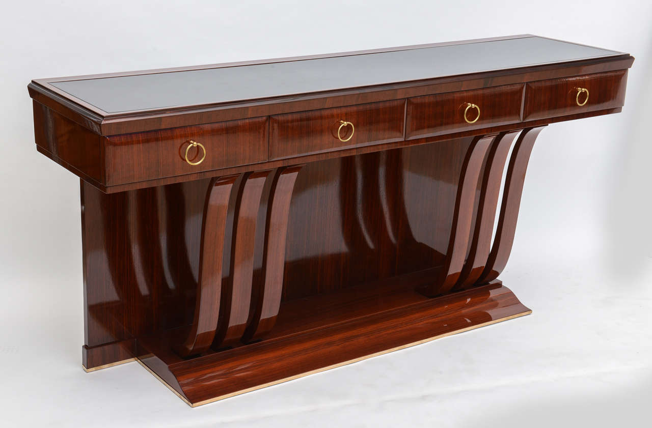 Mid-Century Modern Fine Italian Modern Mahogany, Brass and Glass Console For Sale