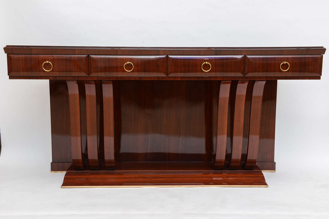 Fine Italian Modern Mahogany, Brass and Glass Console In Excellent Condition For Sale In Hollywood, FL
