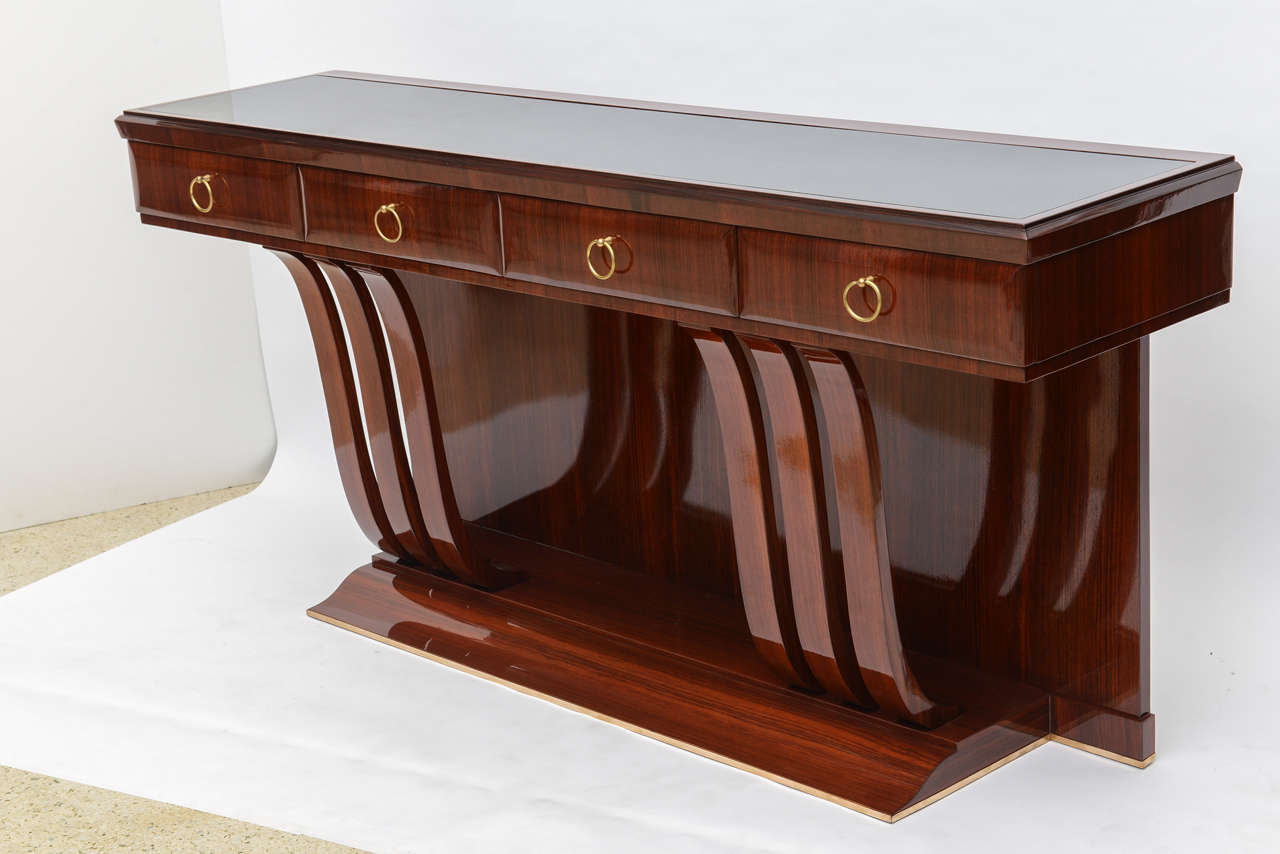 Fine Italian Modern Mahogany, Brass and Glass Console For Sale 1