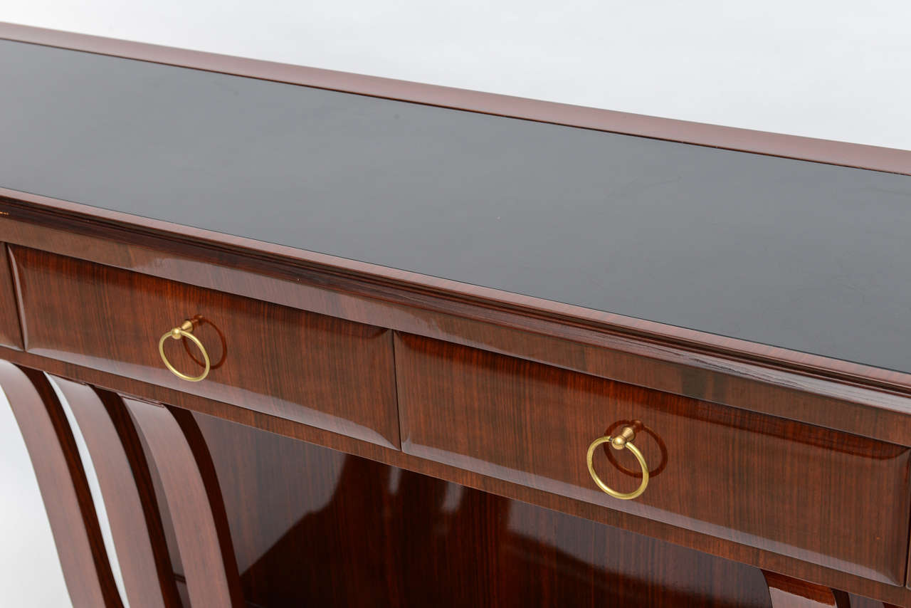 Fine Italian Modern Mahogany, Brass and Glass Console For Sale 2