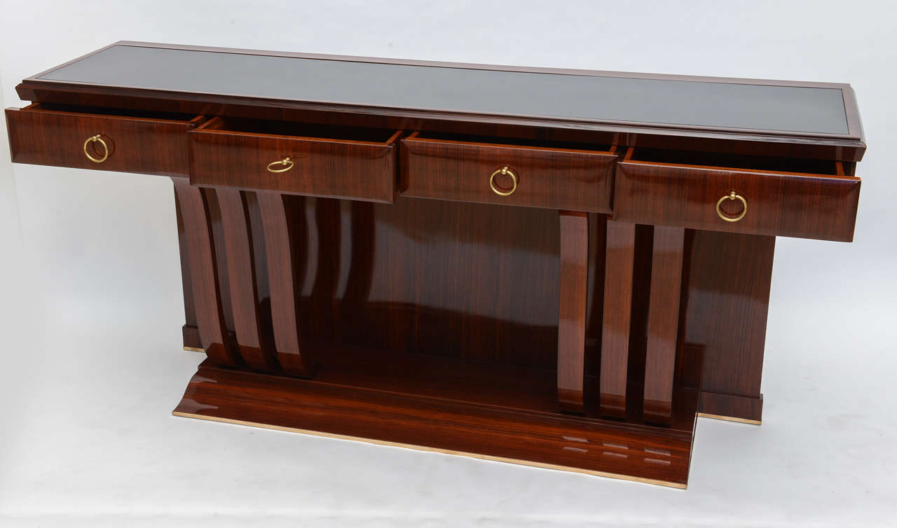Fine Italian Modern Mahogany, Brass and Glass Console For Sale 3