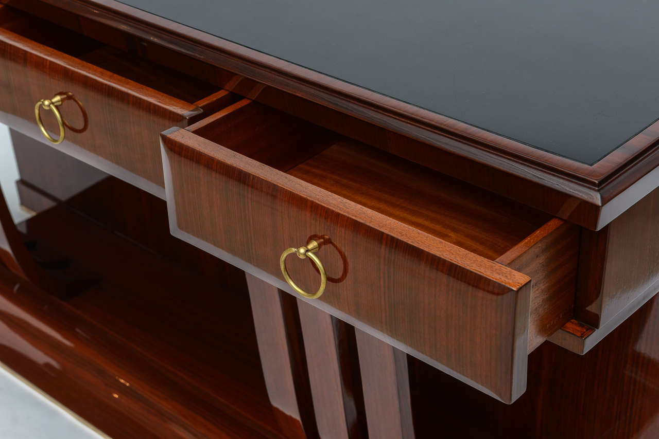 Fine Italian Modern Mahogany, Brass and Glass Console For Sale 4