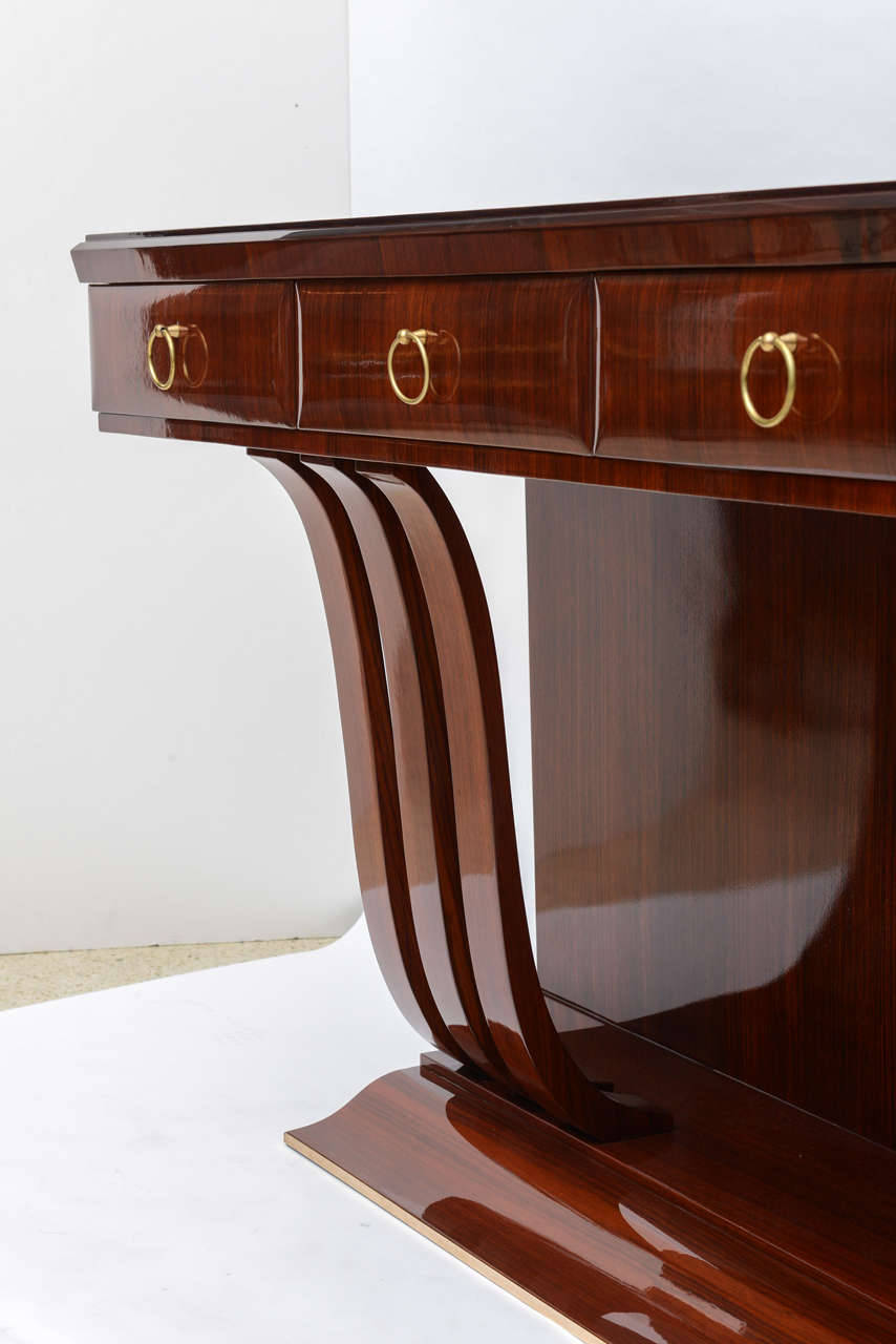 Fine Italian Modern Mahogany, Brass and Glass Console For Sale 5