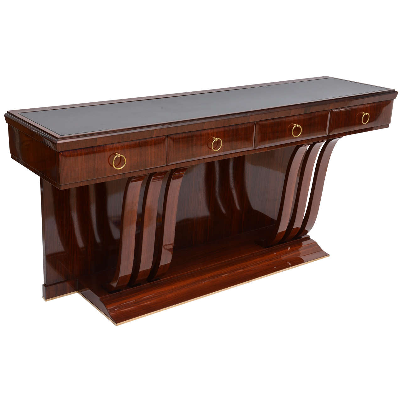 Fine Italian Modern Mahogany, Brass and Glass Console For Sale