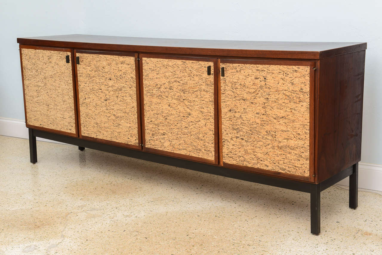 Italian Modern Mahogany and Cork Four-Door Credenza or Buffet