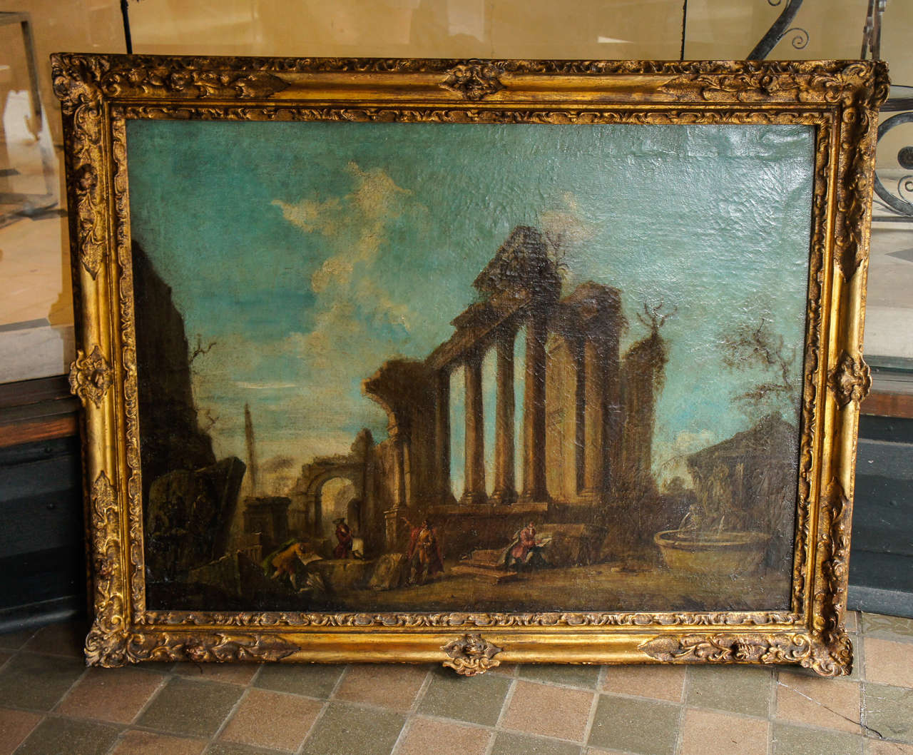 This fine old painting is a typical pastiche of the kind popular throughout Italy and the world in the 17th, 18th and 19th centuries. The most commonly associated artist who really made the largest name for himself creating these kinds of paintings