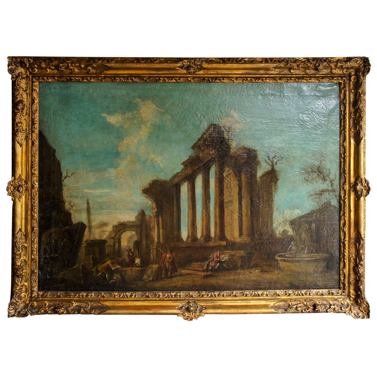 Peinture à l'huile italienne du 19ème siècle à la manière d'Antonio Panini