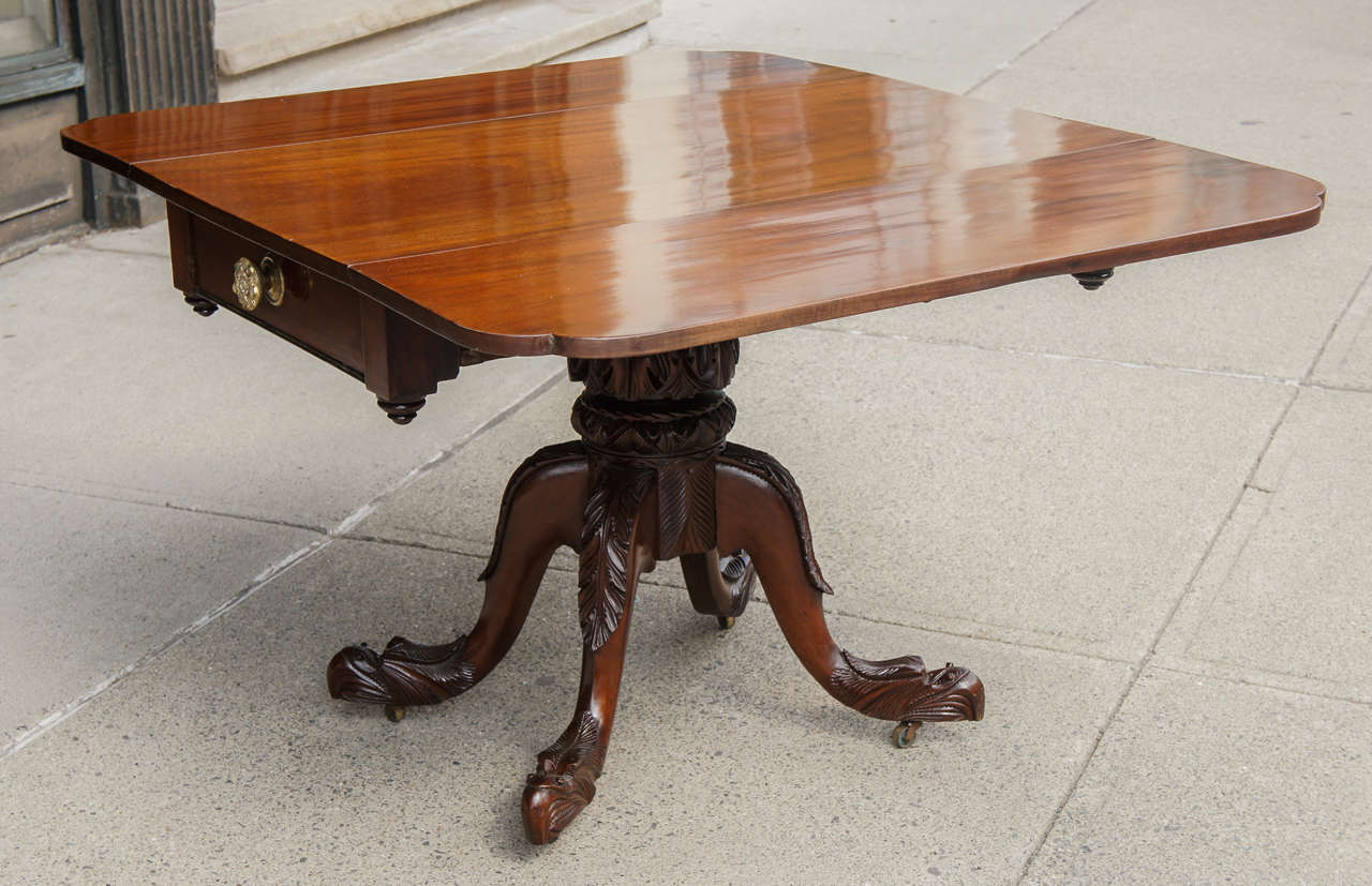 American Classical Fine 19th Century Mahogany Amariah T. Prouty Drop-Leaf Library Table