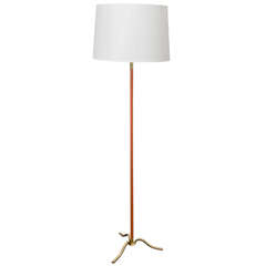 Jacques Adnet Leather and Brass Floor Lamp