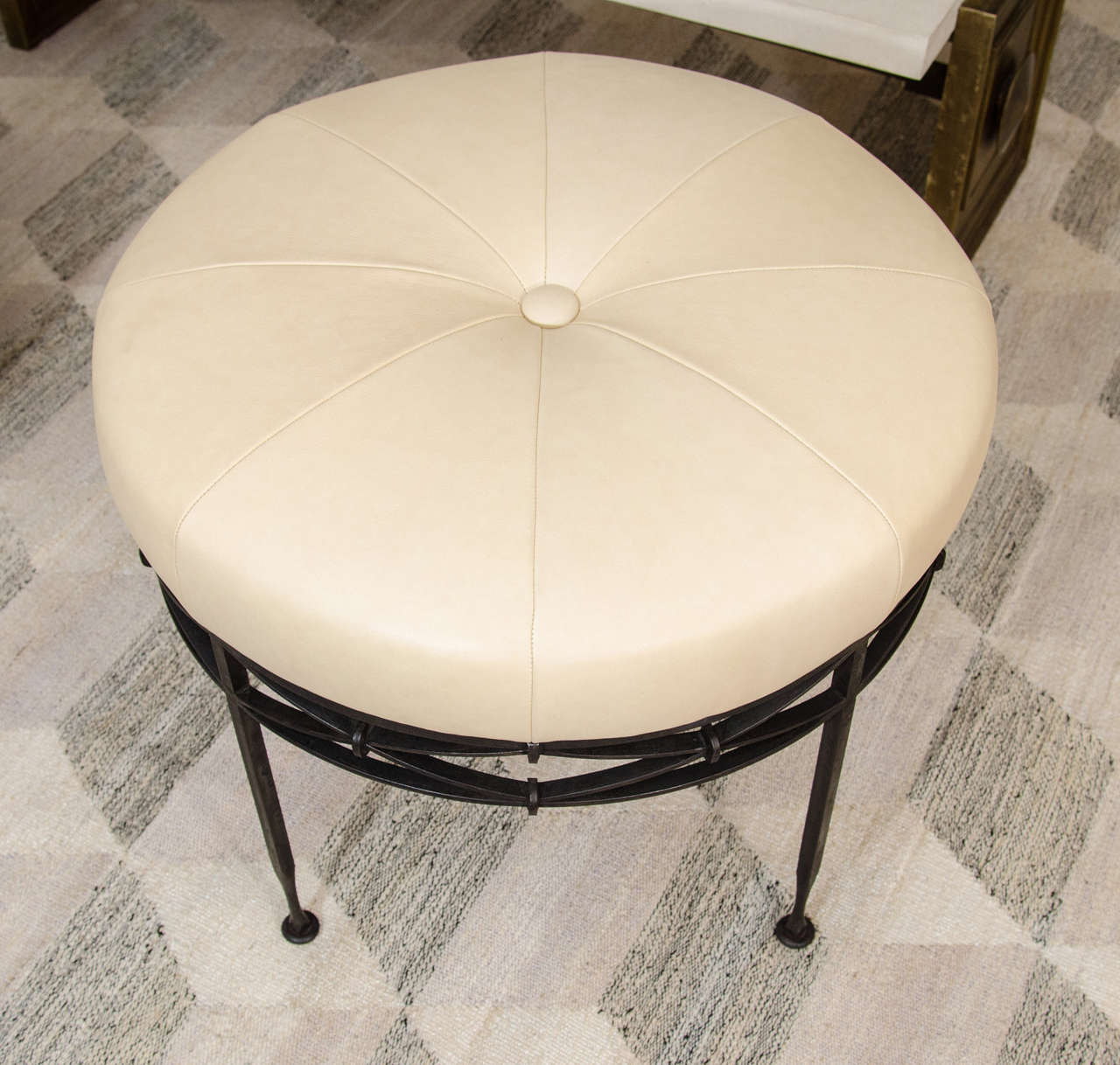 French Wrought Iron and Leather Ottoman For Sale