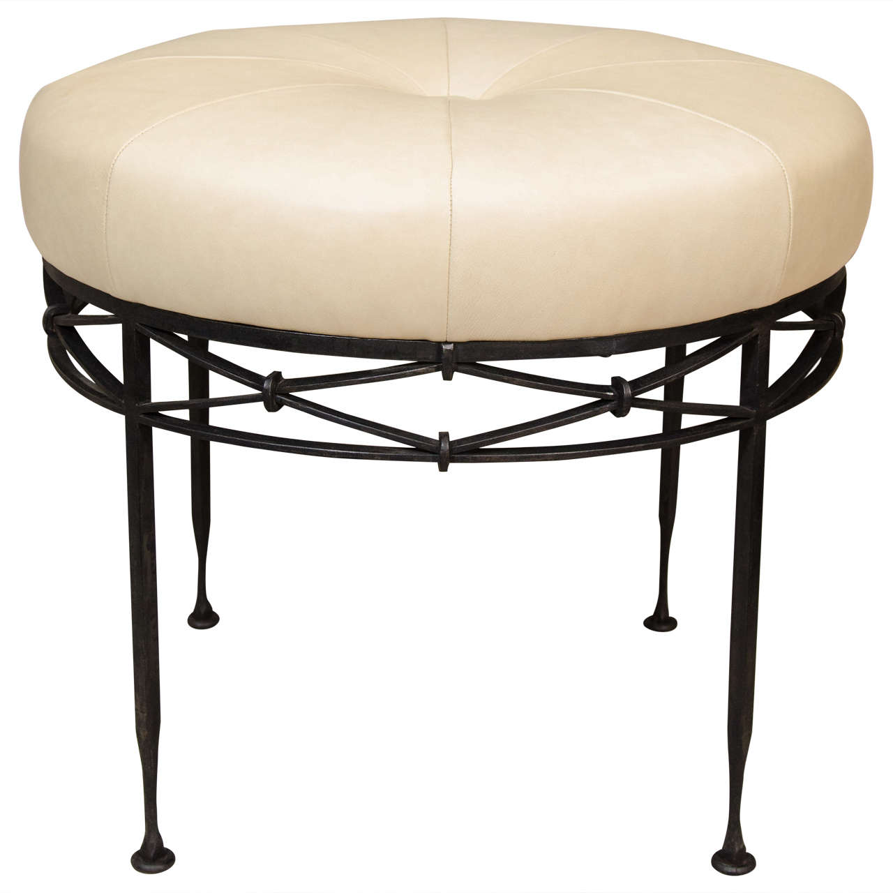 Wrought Iron and Leather Ottoman For Sale