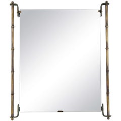 Jacques Adnet Leather and Brass Frame Mirror