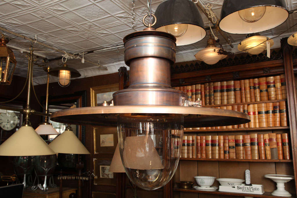 Large Station Light in Antique Copper In Excellent Condition In New York, NY