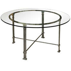 Circular Steel Dining Table with Glass Top, France, 1980s 8
