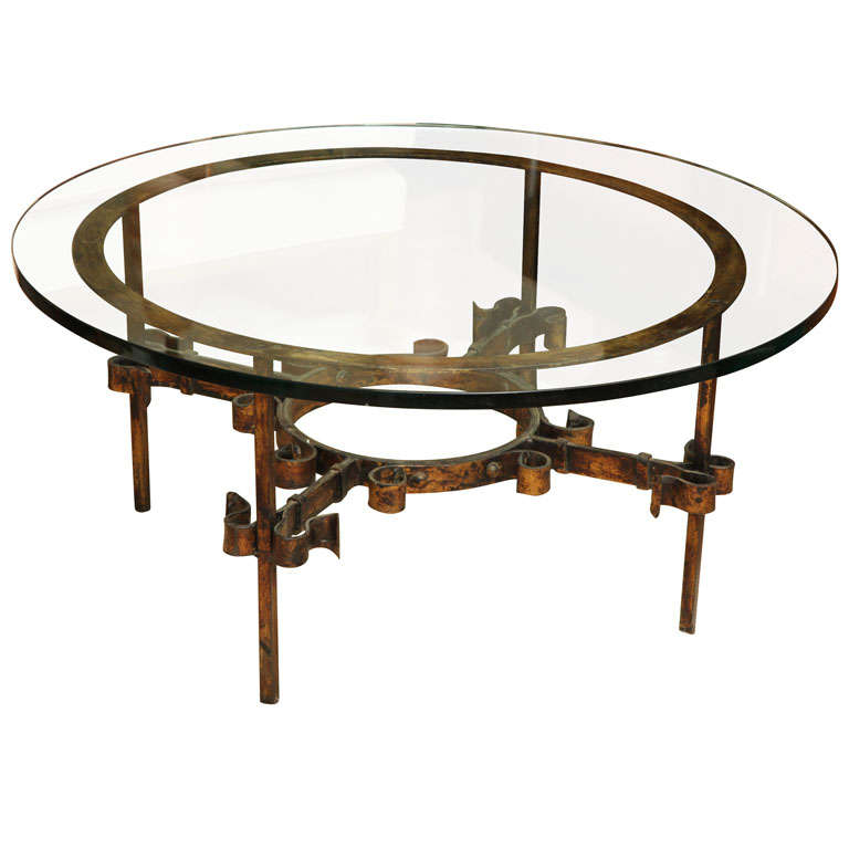 Decorative Gold Painted Iron Cocktail Table, Italian c. 1950 For Sale