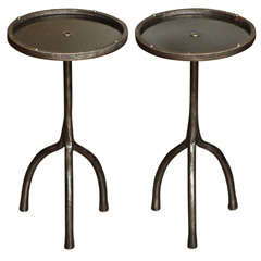 Pair of Hand Forged Iron Tripod Drink Tables