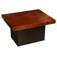 Lacquered burl wood side table in the manner of Milo Baughman