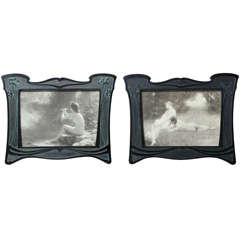 Pair of Hand Carved Framed Art Nouveau Chromolithographs