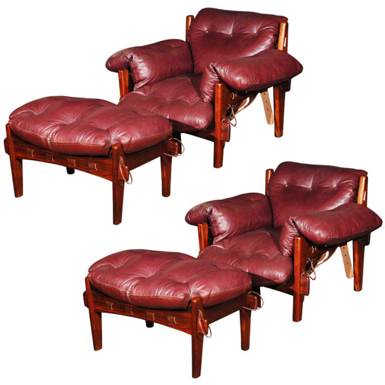 Pair Of Sergio Rodrigues Mischievous Chairs & Ottomans