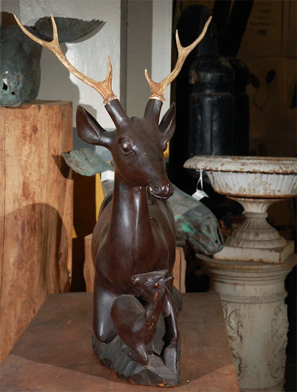 20th Century Ebony Seated Deer and Fawn For Sale
