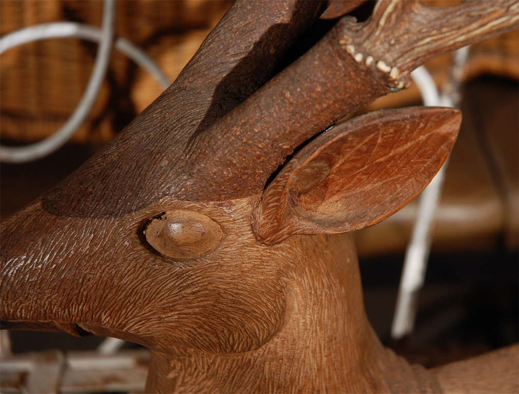 Folk Art Carved Wood Reclining Deer