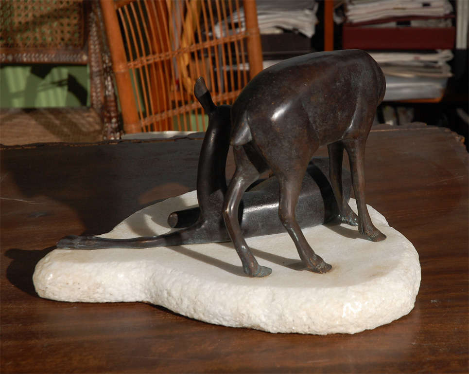 Bronze Sculpture of Deer on Stone Base In Good Condition In Los Angeles, CA