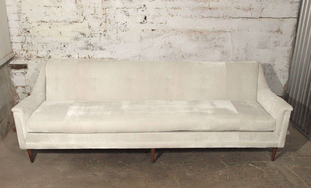 Mid-20th Century Italian Mid Century Modern Sofa in Pearl Velvet and Down Cushion