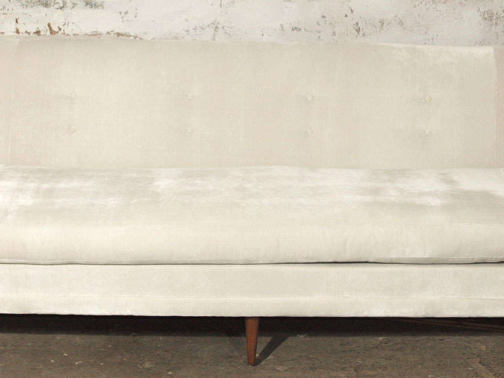 Italian Mid Century Modern Sofa in Pearl Velvet and Down Cushion 1