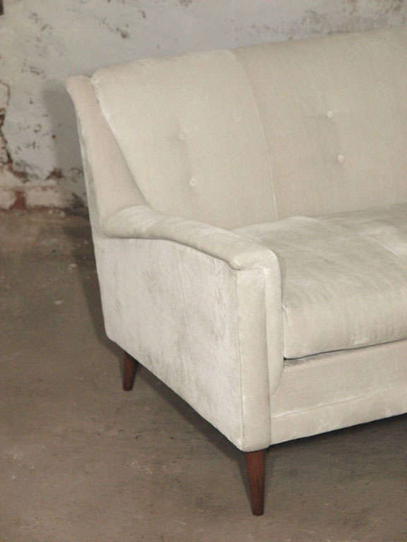 Italian Mid Century Modern Sofa in Pearl Velvet and Down Cushion 4