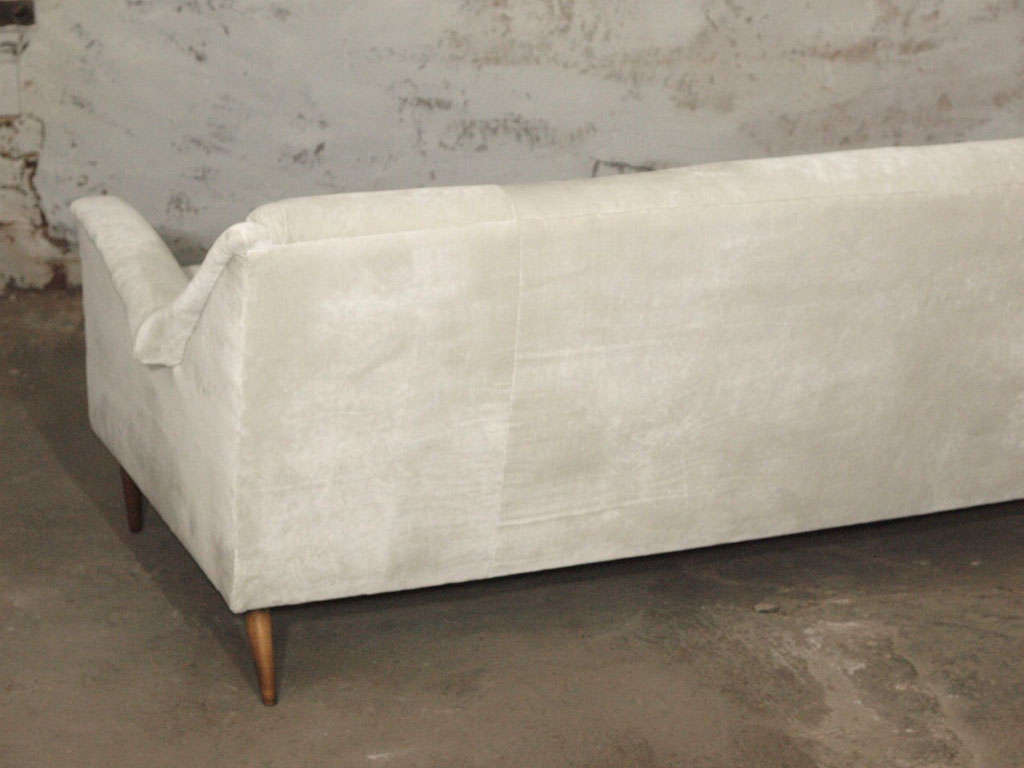 Italian Mid Century Modern Sofa in Pearl Velvet and Down Cushion 5