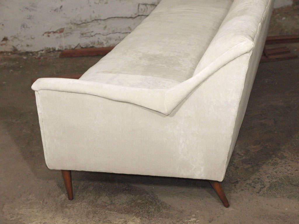Italian Mid Century Modern Sofa in Pearl Velvet and Down Cushion 6