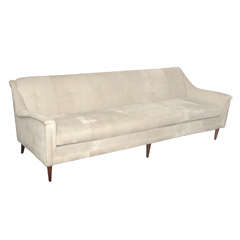 Italian Mid Century Modern Sofa in Pearl Velvet and Down Cushion
